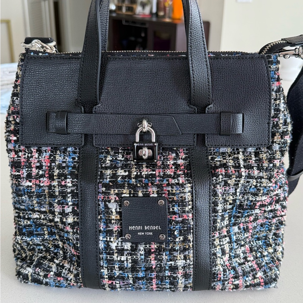 Henri Bendel Multicolor Tweed convertible bag with Black Accents
